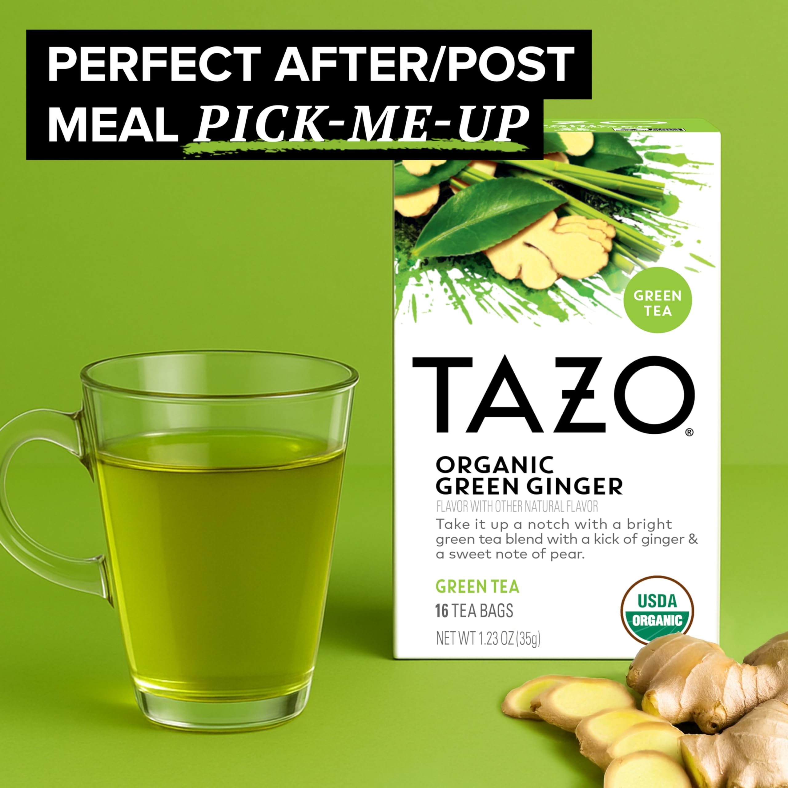 Ginger root slices highlight the bold spice behind TAZO
