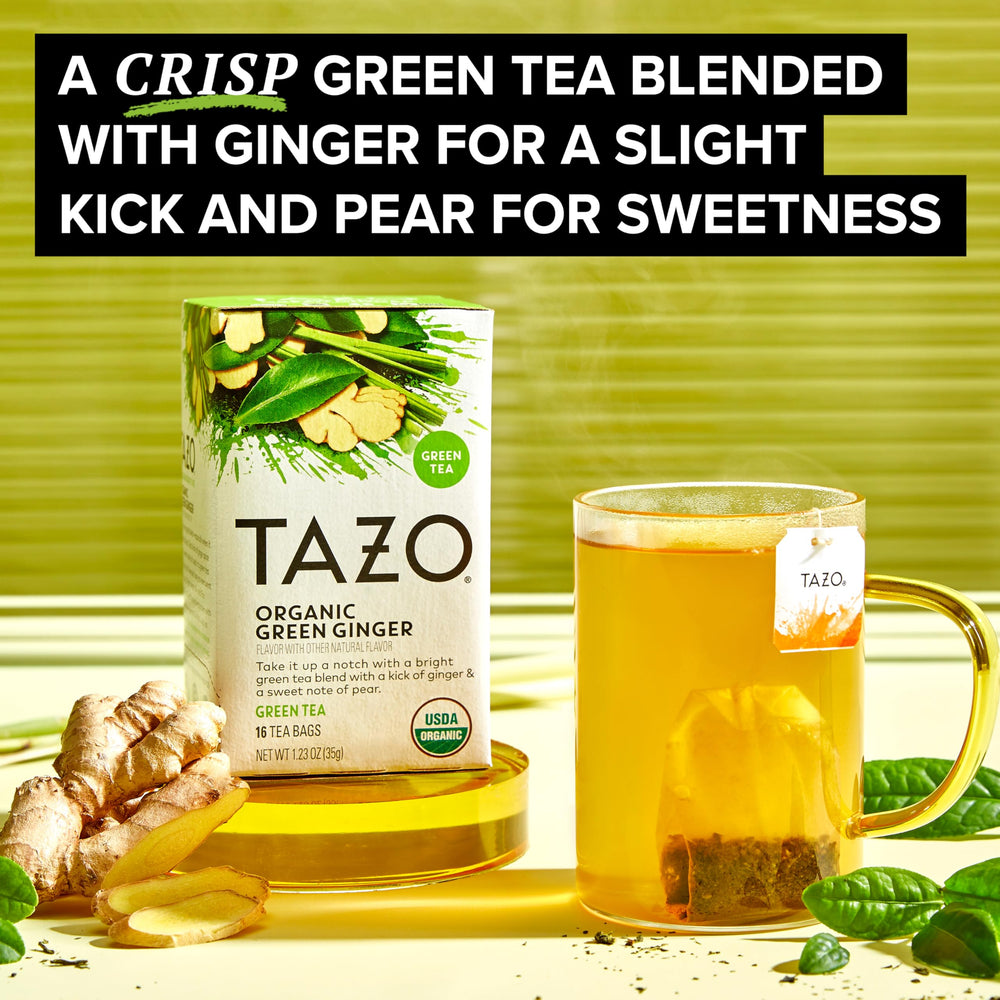 Steeping a cup of TAZO Green Ginger for a flavorful infusion