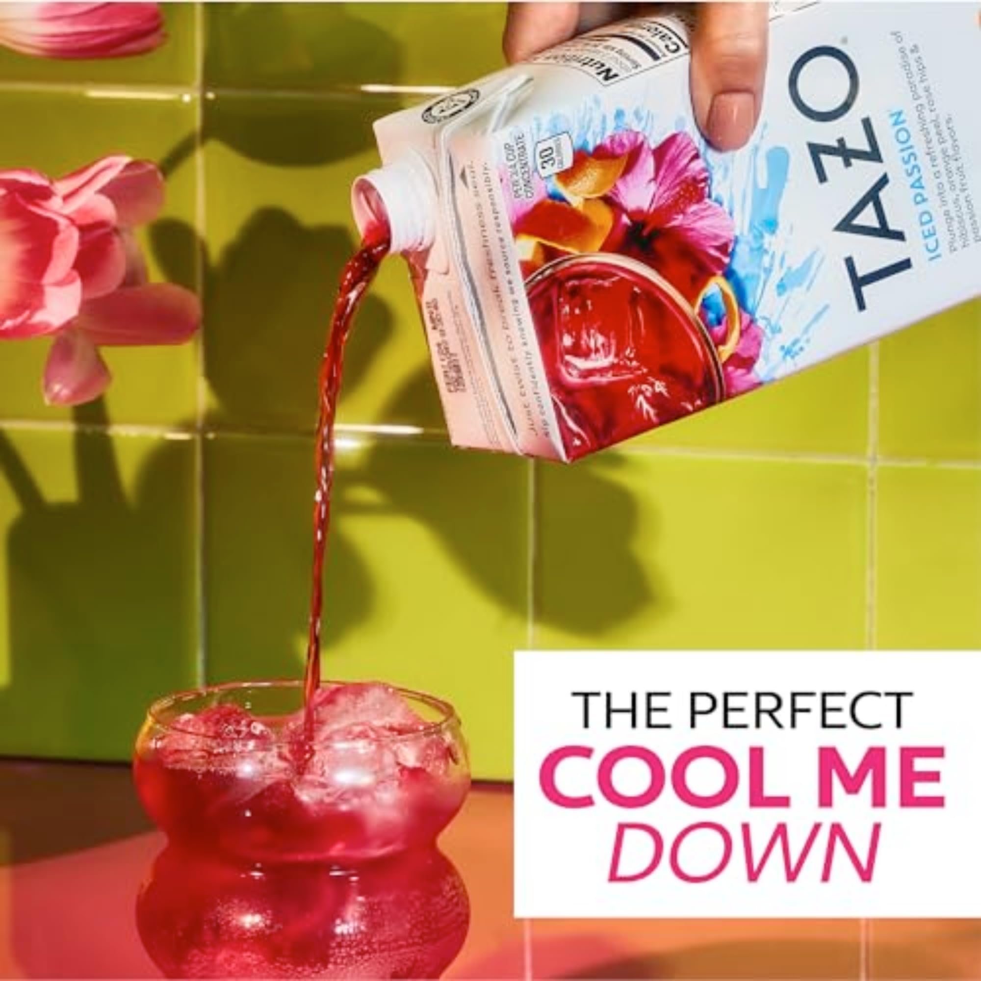 TAZO Iced Passion bottle with ingredients signals simple, flavorful beverage prep.