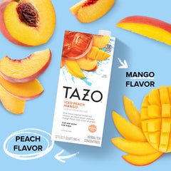Glass with iced TAZO Iced Peach Mango Tea for a refreshing sip
