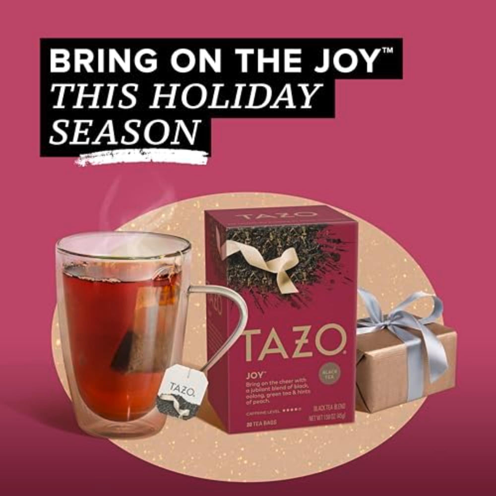 Hot brew from TAZO Joy yields a lively, balanced cup for any time.