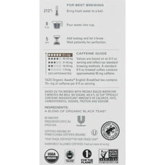 TAZO Organic Awake English Breakfast box showing organic, fair trade ingredients.