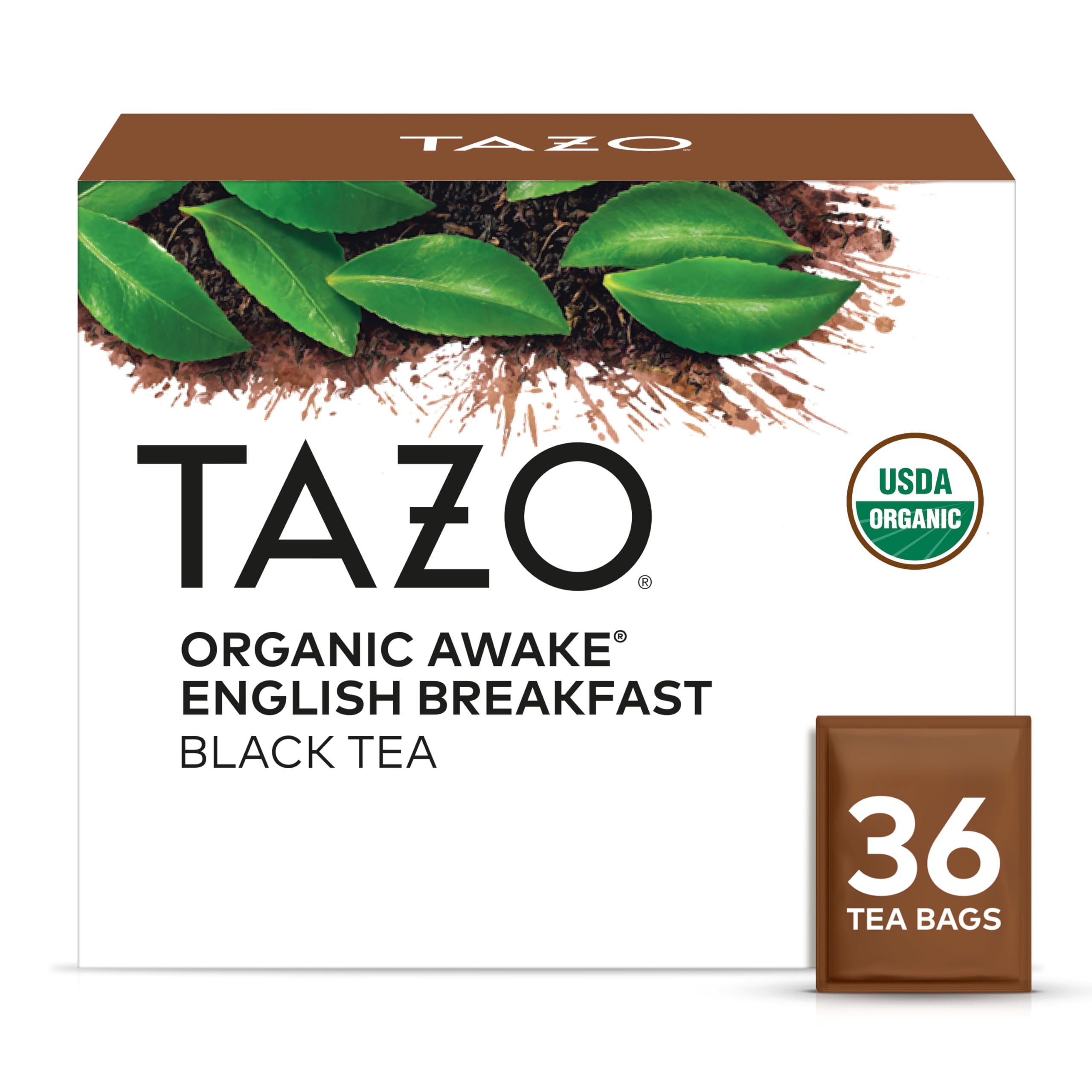 TAZO Organic Awake English Breakfast tea bags ready for a bold morning boost.