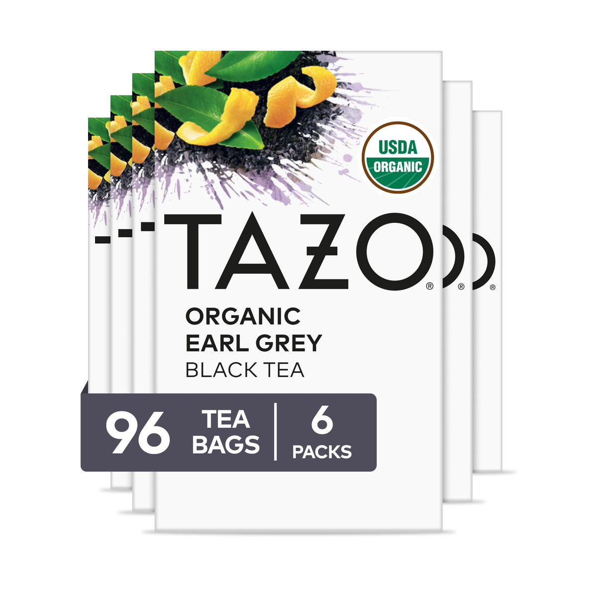 TAZO Organic Earl Grey tea bag close-up highlights bergamot aroma for a bright afternoon