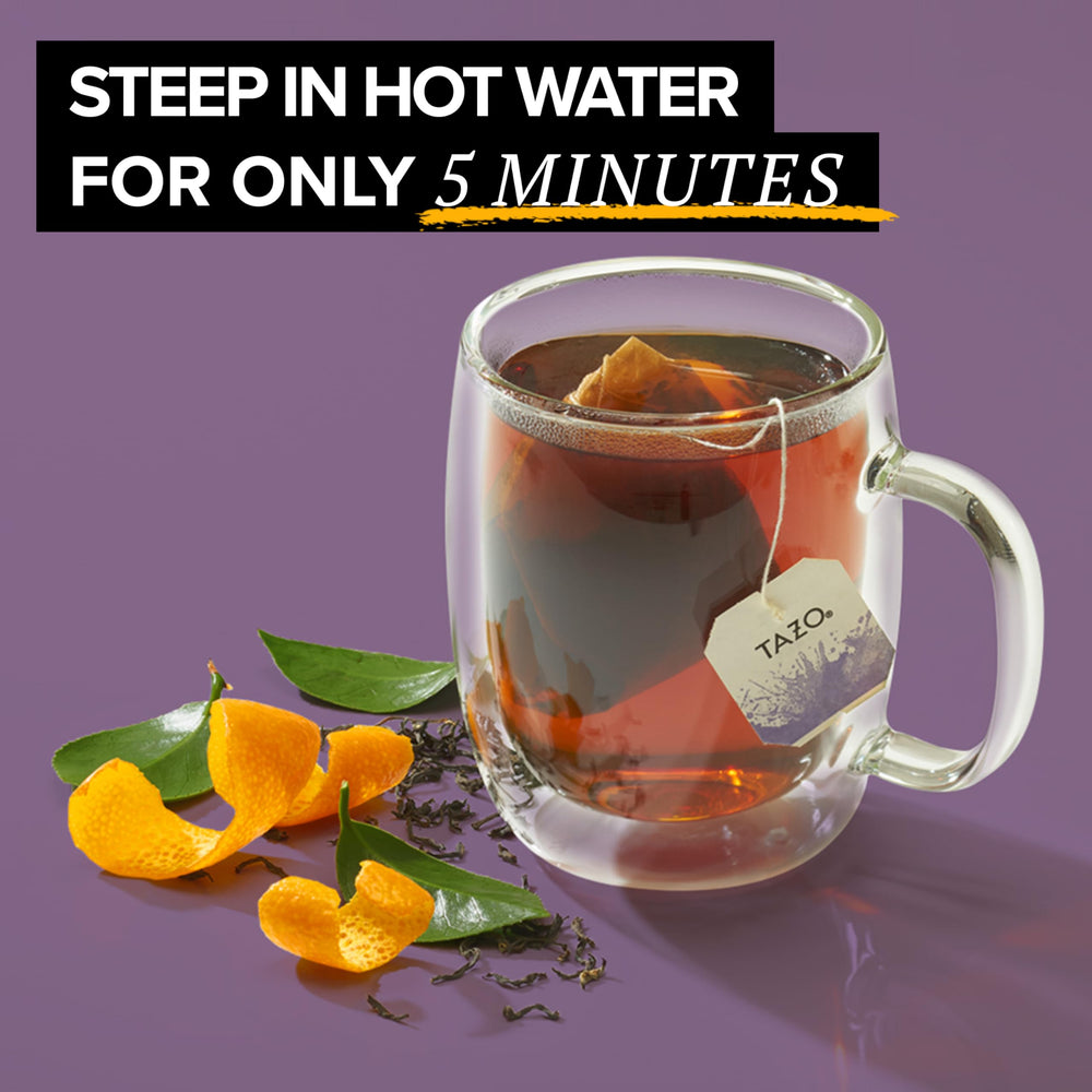 TAZO Organic Earl Grey tea leaves image underscores organic sourcing and quality