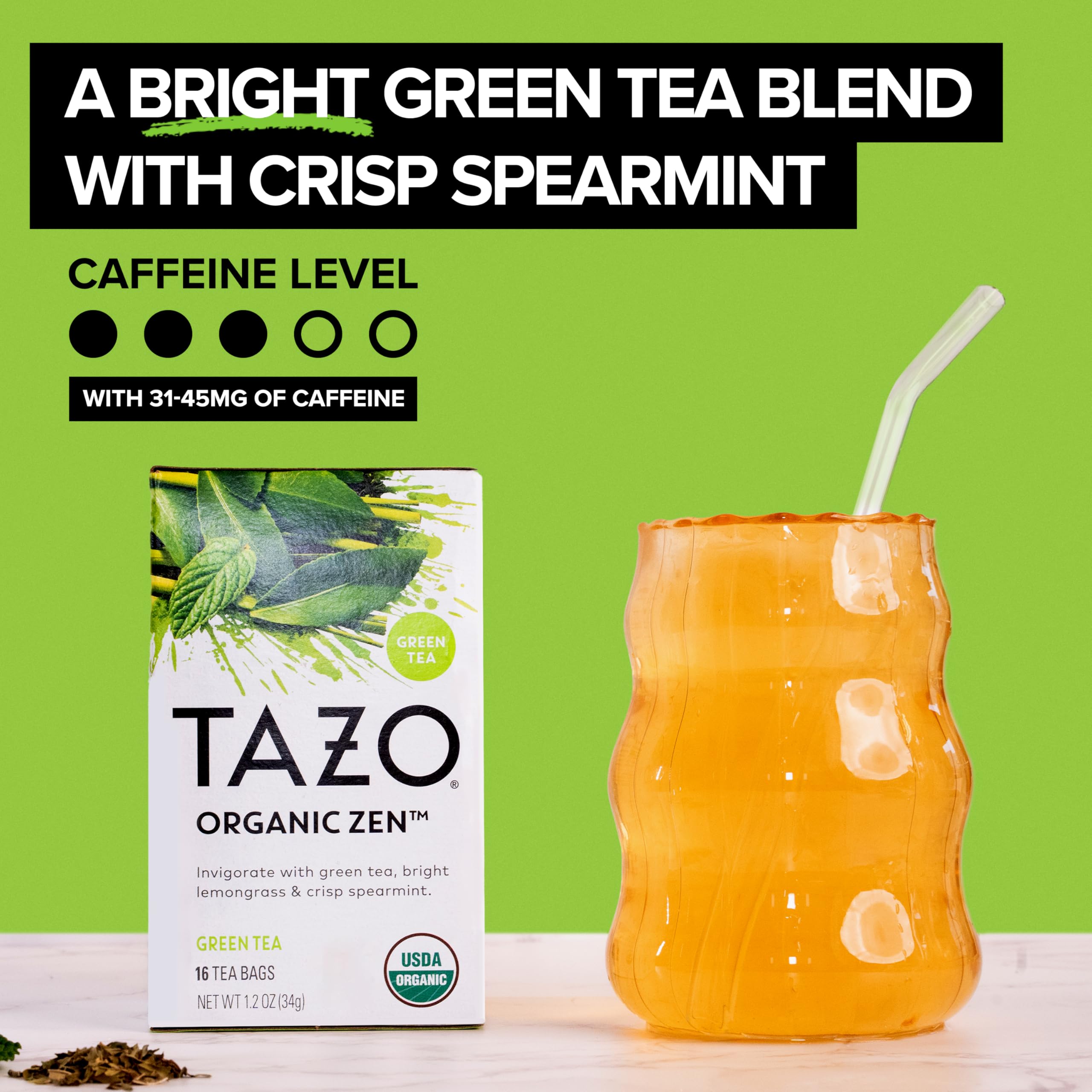 TAZO Organic Zen Green Tea with lemongrass aroma offers a refreshing scented cup.