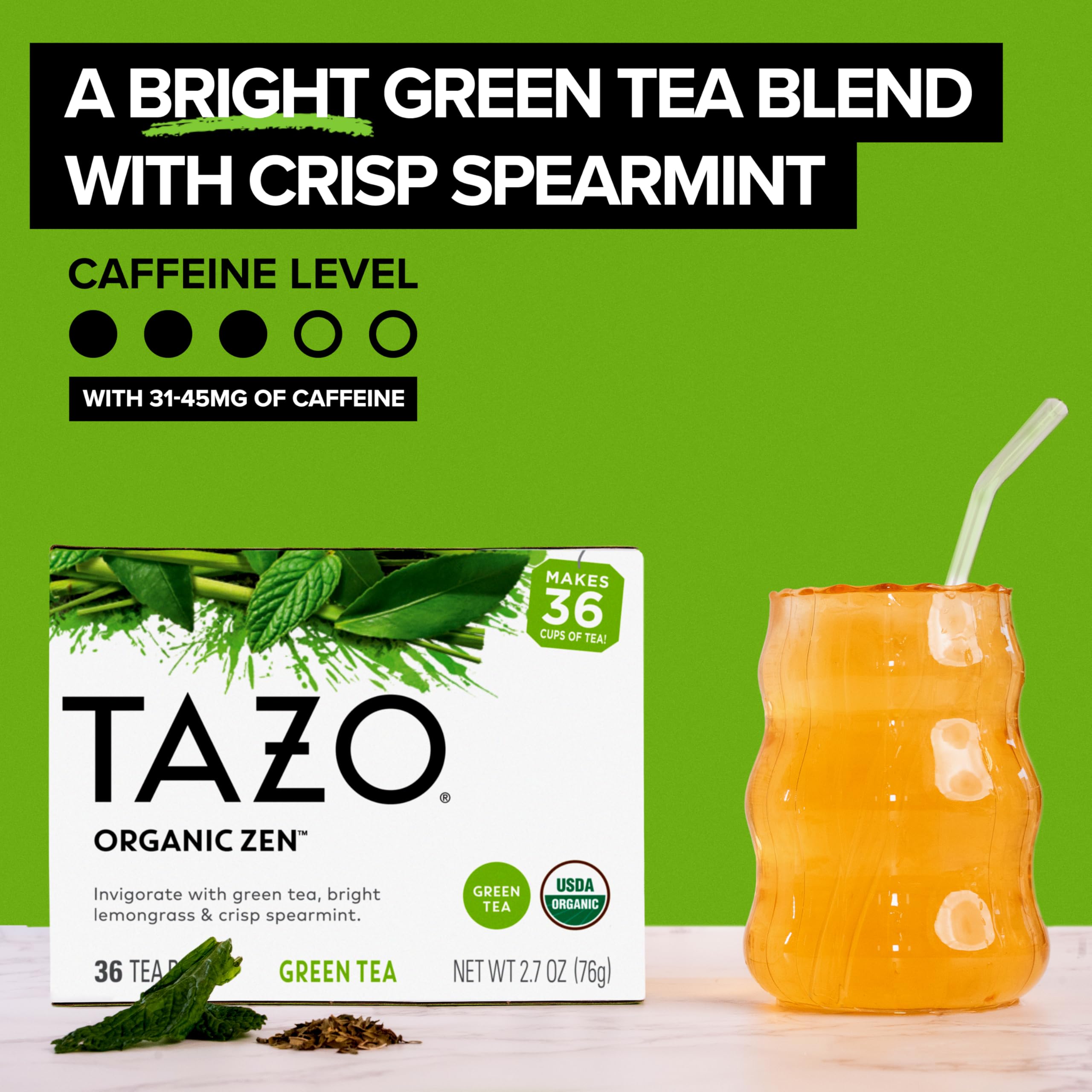 TAZO Zen Green Tea packaging shows a four-box bundle for sharing