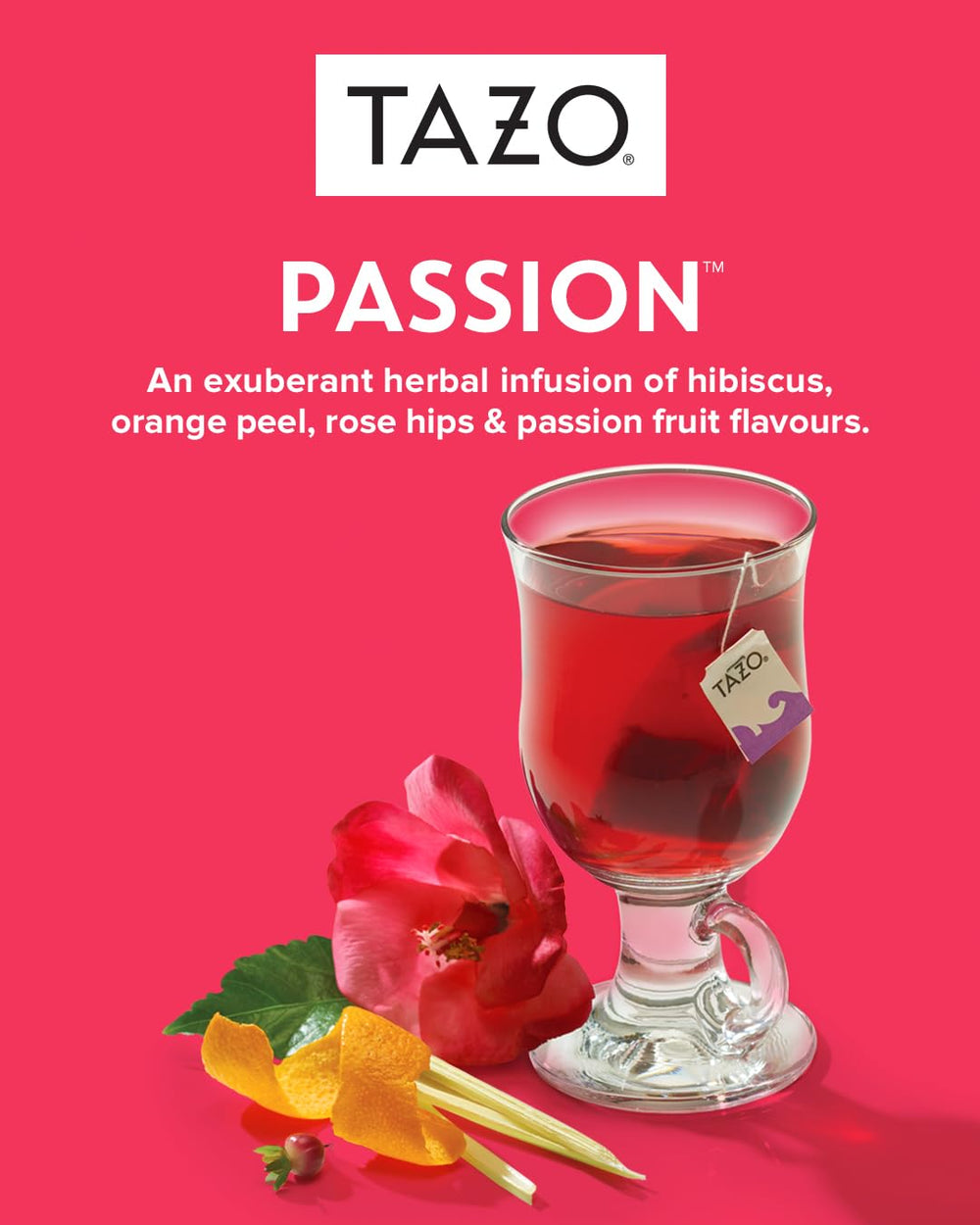 TAZO Passion Herbal Tea bag ready to steep for a comforting cup.