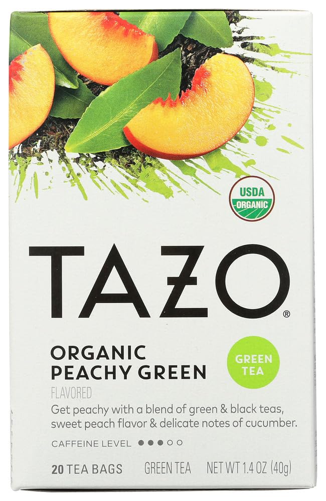TAZO Peachy Green Tea packaging duo, ideal for a convenient daily ritual.