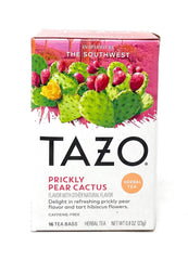 TAZO Prickly Pear Cactus Tea Bags box, southwestern-inspired herbal blend for caffeine-free refreshment