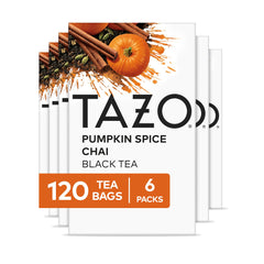TAZO Pumpkin Spice Chai packaging shown for holiday gifting