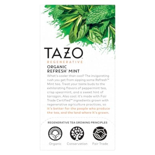 TAZO Refresh Mint Non-GMO and kosher certified packaging suggests trusted quality