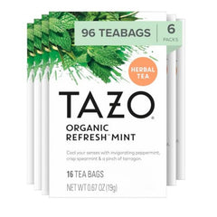 TAZO Refresh Mint tea bags in a box for caffeine-free refreshment