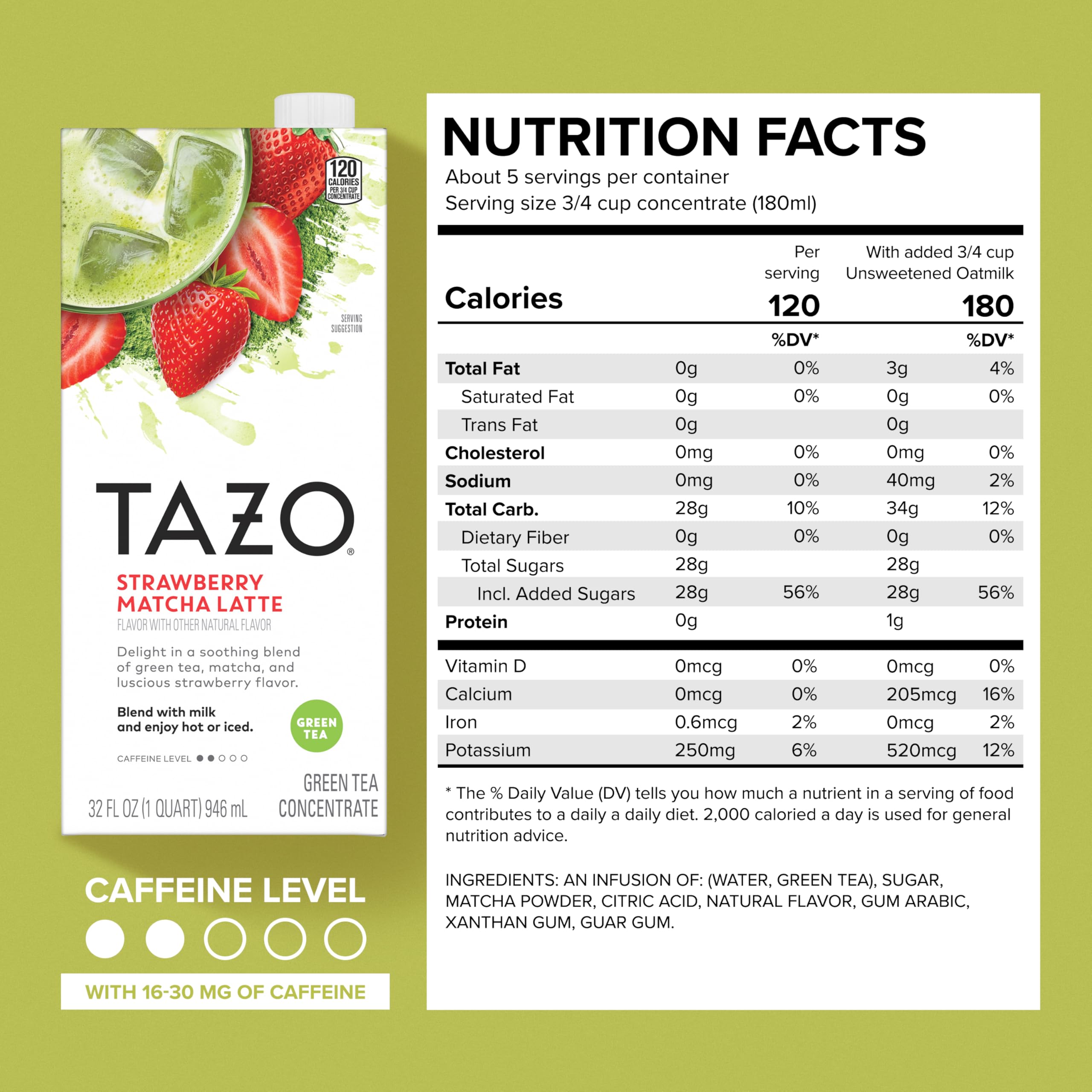 TAZO concentrate bottle pour shows quick latte prep with milk