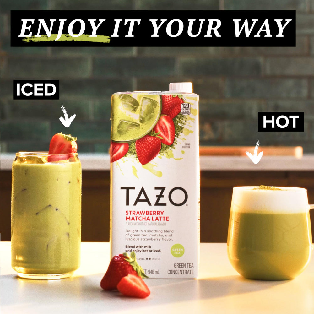 TAZO carton image communicates hot or iced latte options