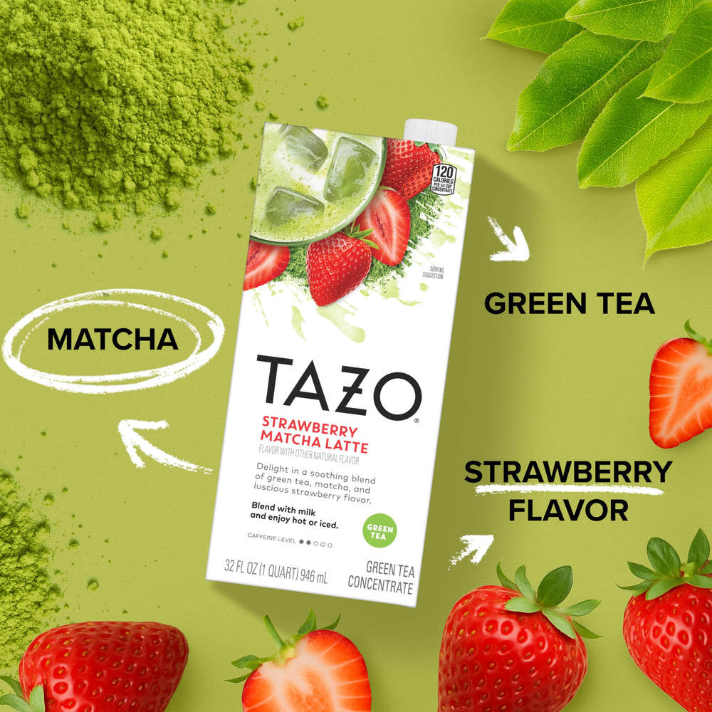 TAZO concentrate with milk pouring demonstrates hot or iced latte versatility
