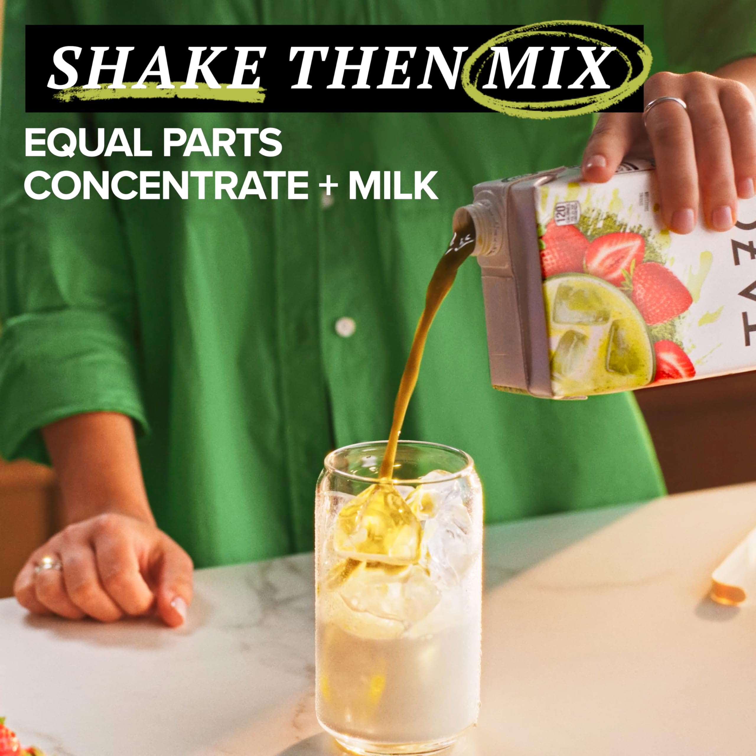 TAZO shake-and-pour carton page indicates easy prep