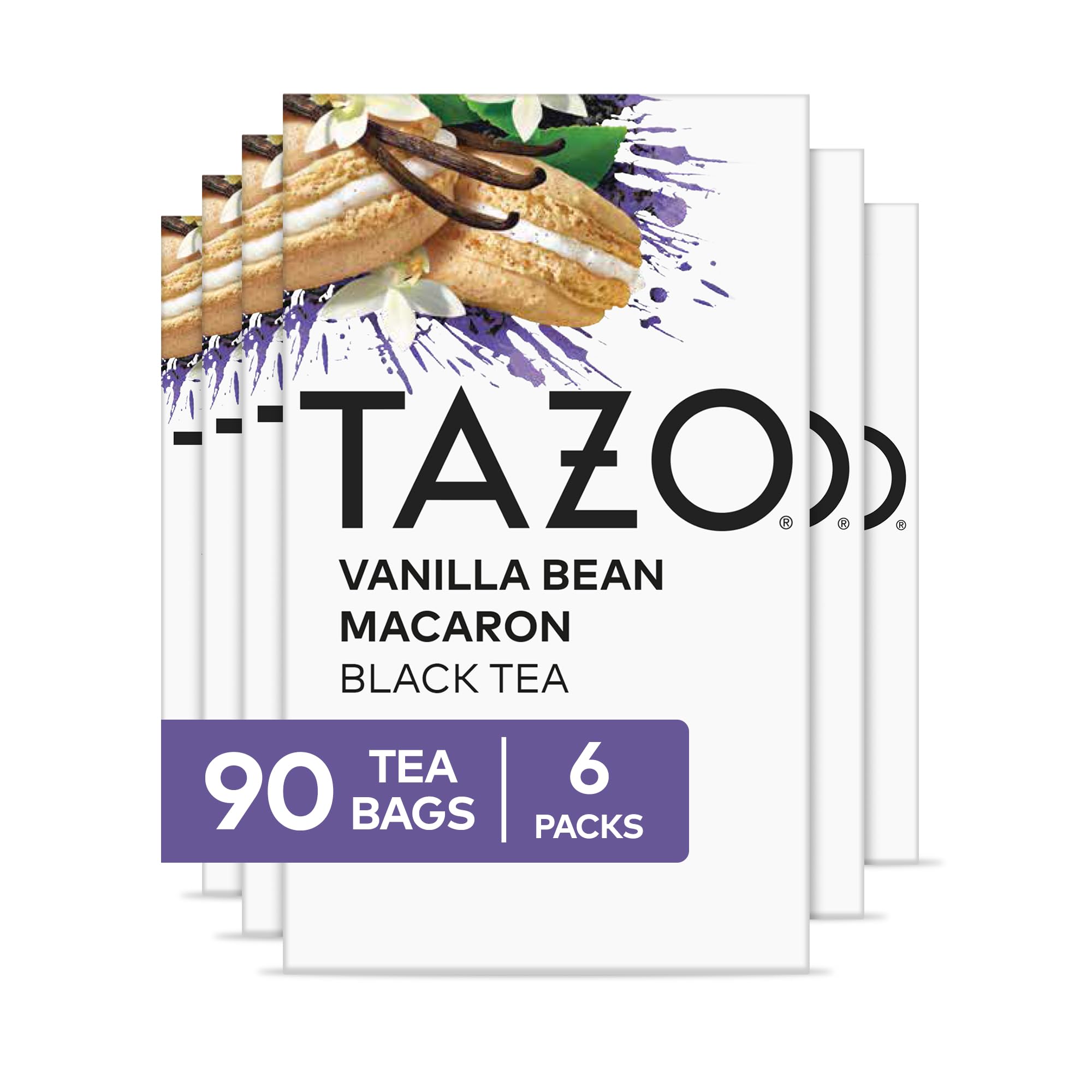 TAZO Vanilla Bean Macaron tea bags pack for quick, flavorful brews.