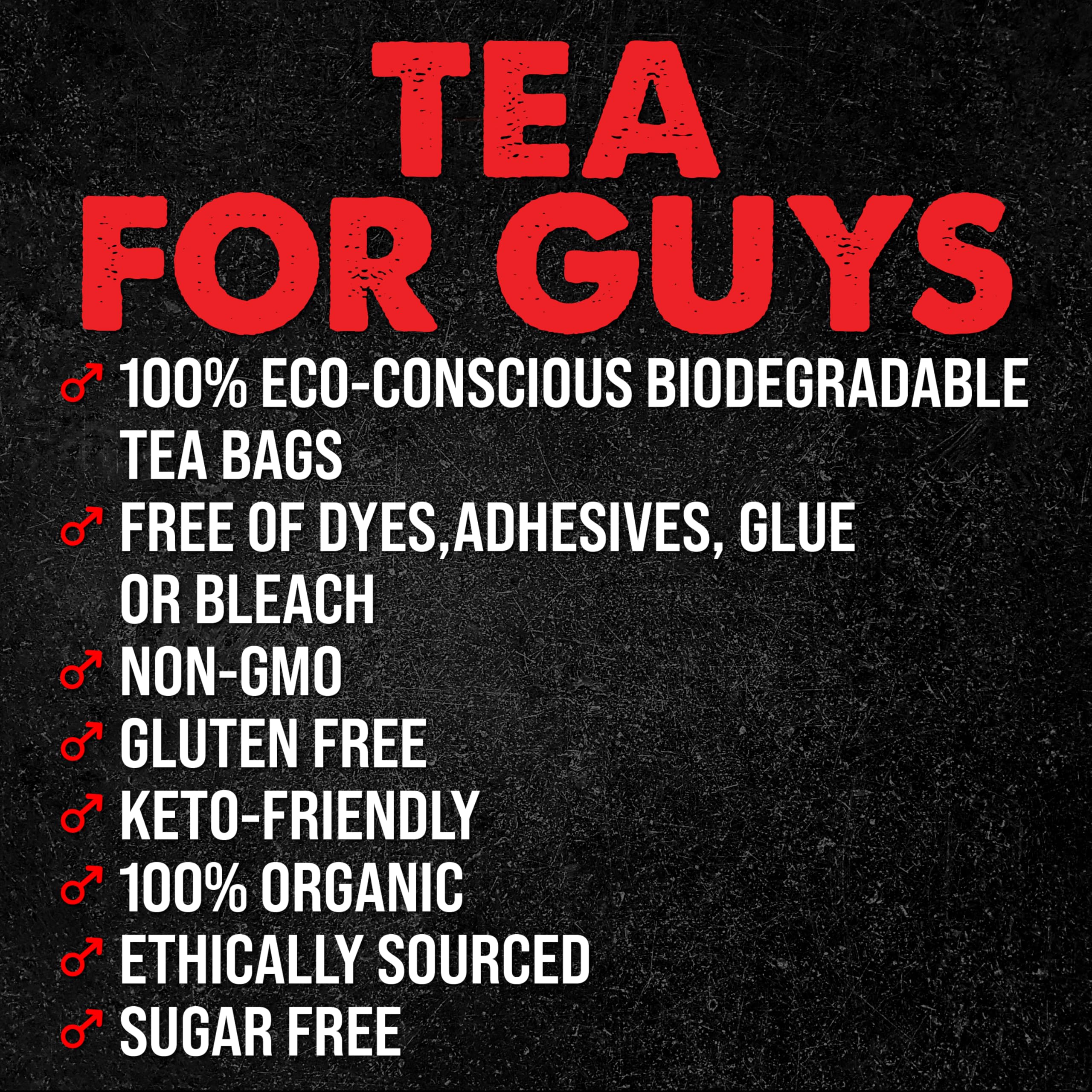 Tea For Guys Vitality Blend biodegradable bags, eco-friendly packaging to support sustainability.