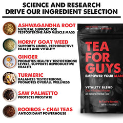 Tea For Guys Vitality Blend with horny goat weed offers a natural boost for active days.