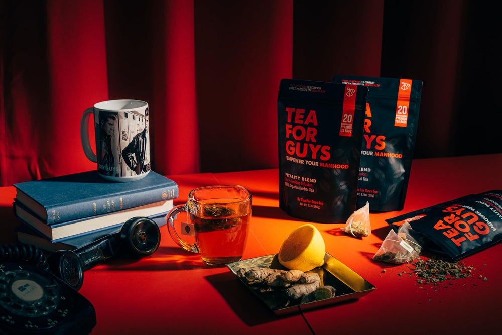 Tea For Guys Vitality Blend saw palmetto, promoting prostate wellness and urinary comfort.