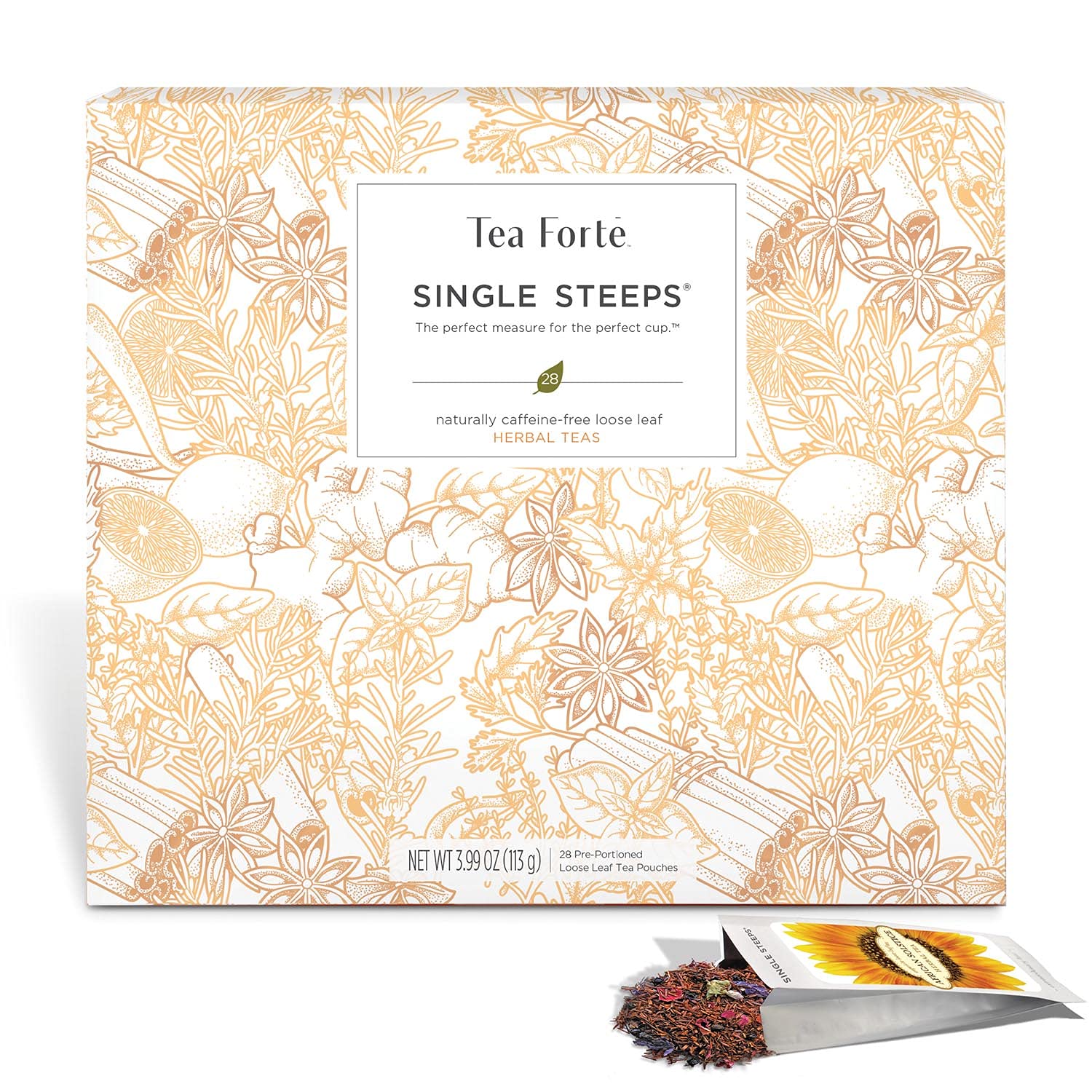 Tea Forte 28 single-serve pouches ready for a 12 oz cup.