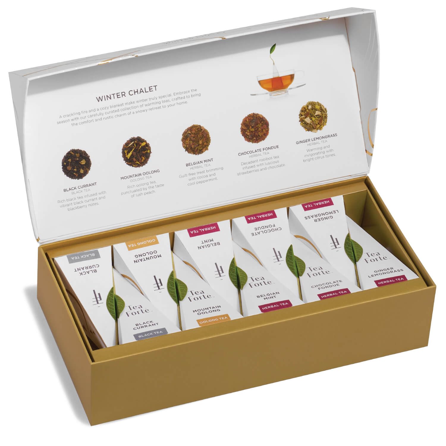 Tea Forte pyramid infusers collection ready to brew.