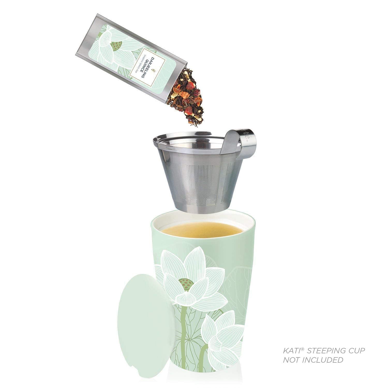 Tea Forte cup and teapot setup highlights convenient steeping ritual.