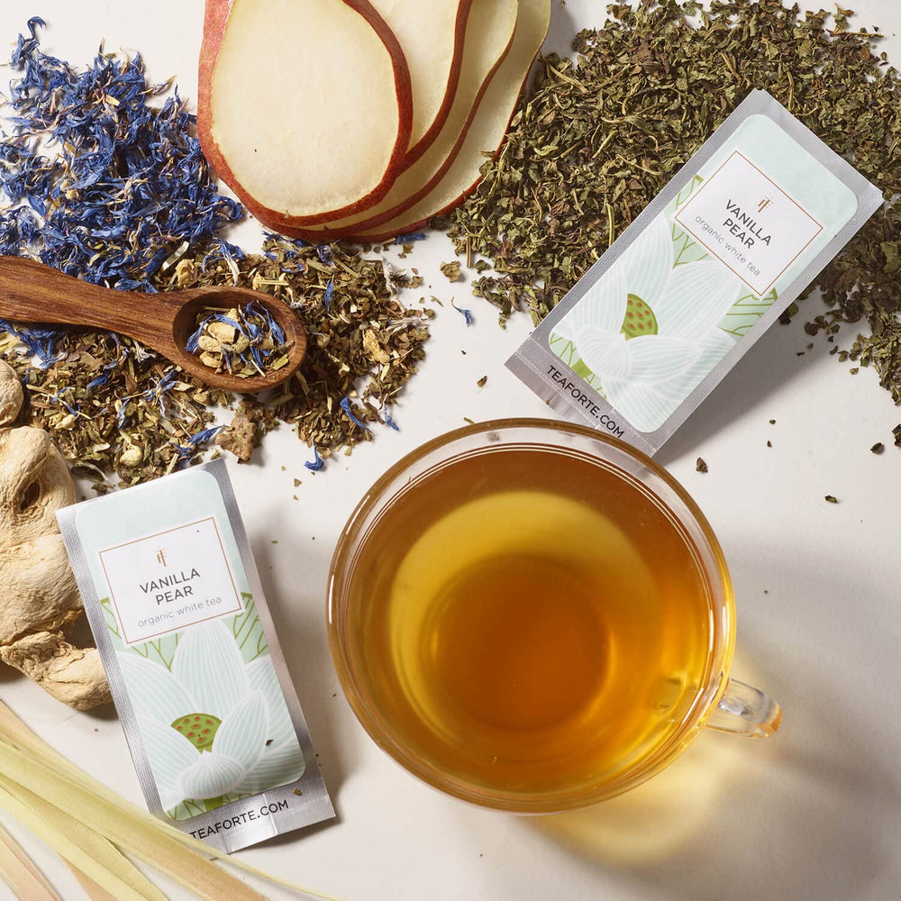 Tea Forte pre-portioned pouches ensure consistent strength and aroma.