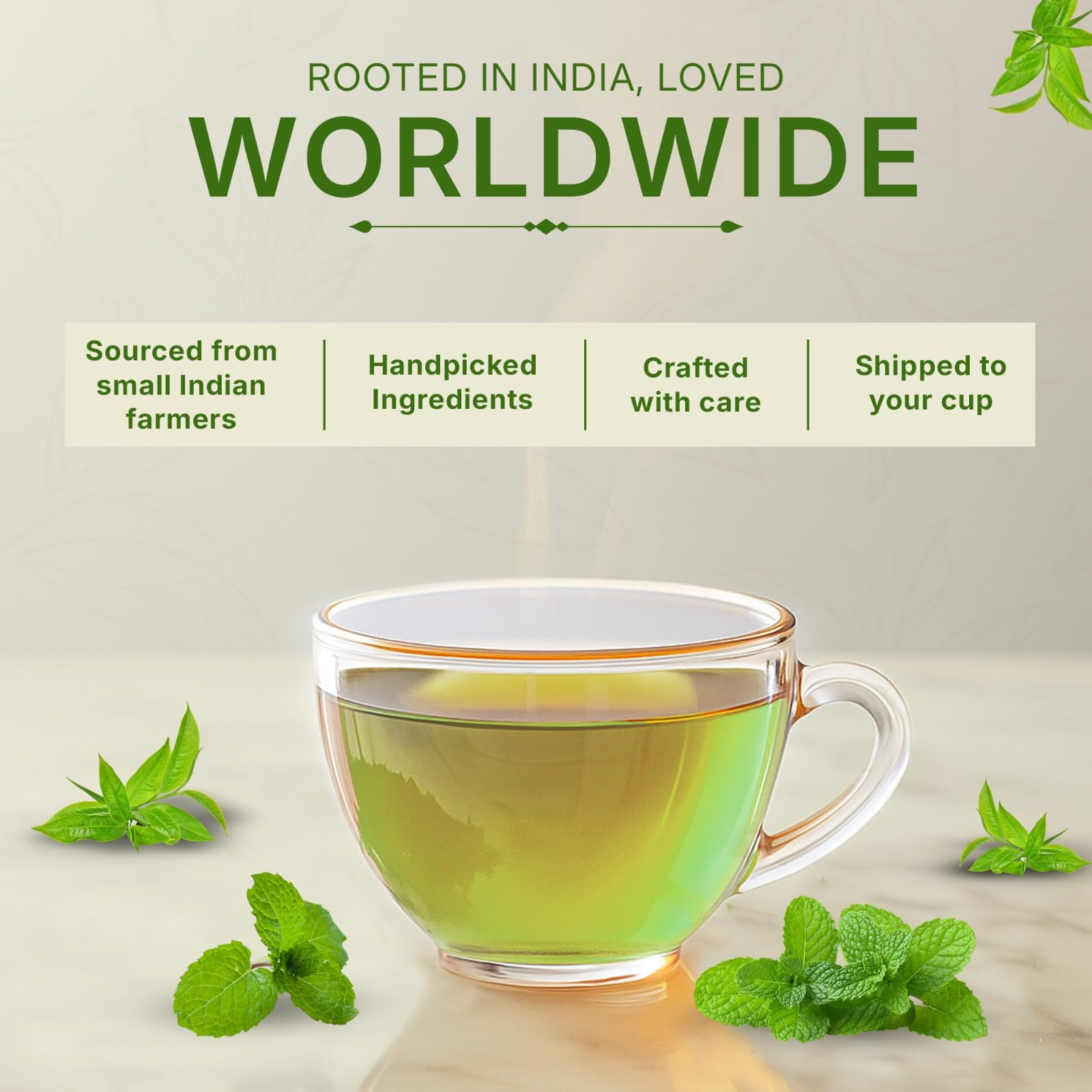 Eco-friendly Tea Leaf & Co. packaging is plastic-free and resealable.
