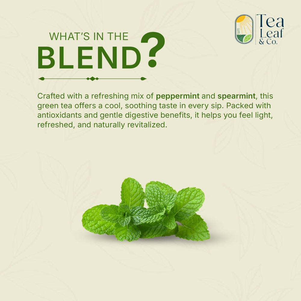 Tea Leaf & Co. mint pyramid bags deliver crisp, refreshing flavor.
