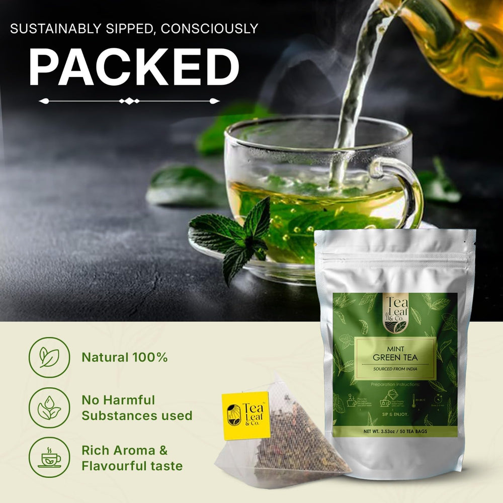 Steam rising from Tea Leaf & Co. mint tea enhances the aroma.