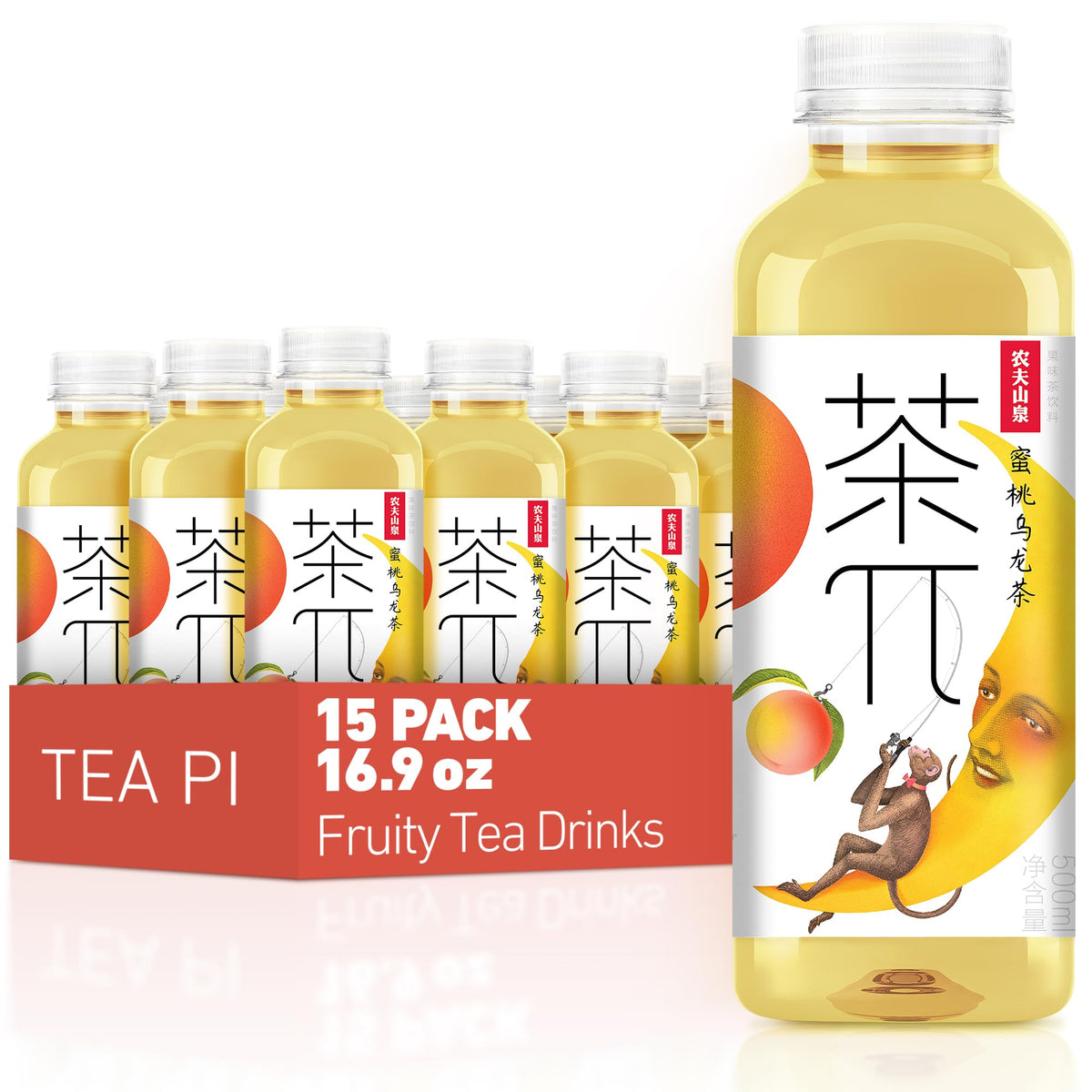 Tea PI Peach Oolong bottle highlighting real fruit flavor and refreshing aroma.