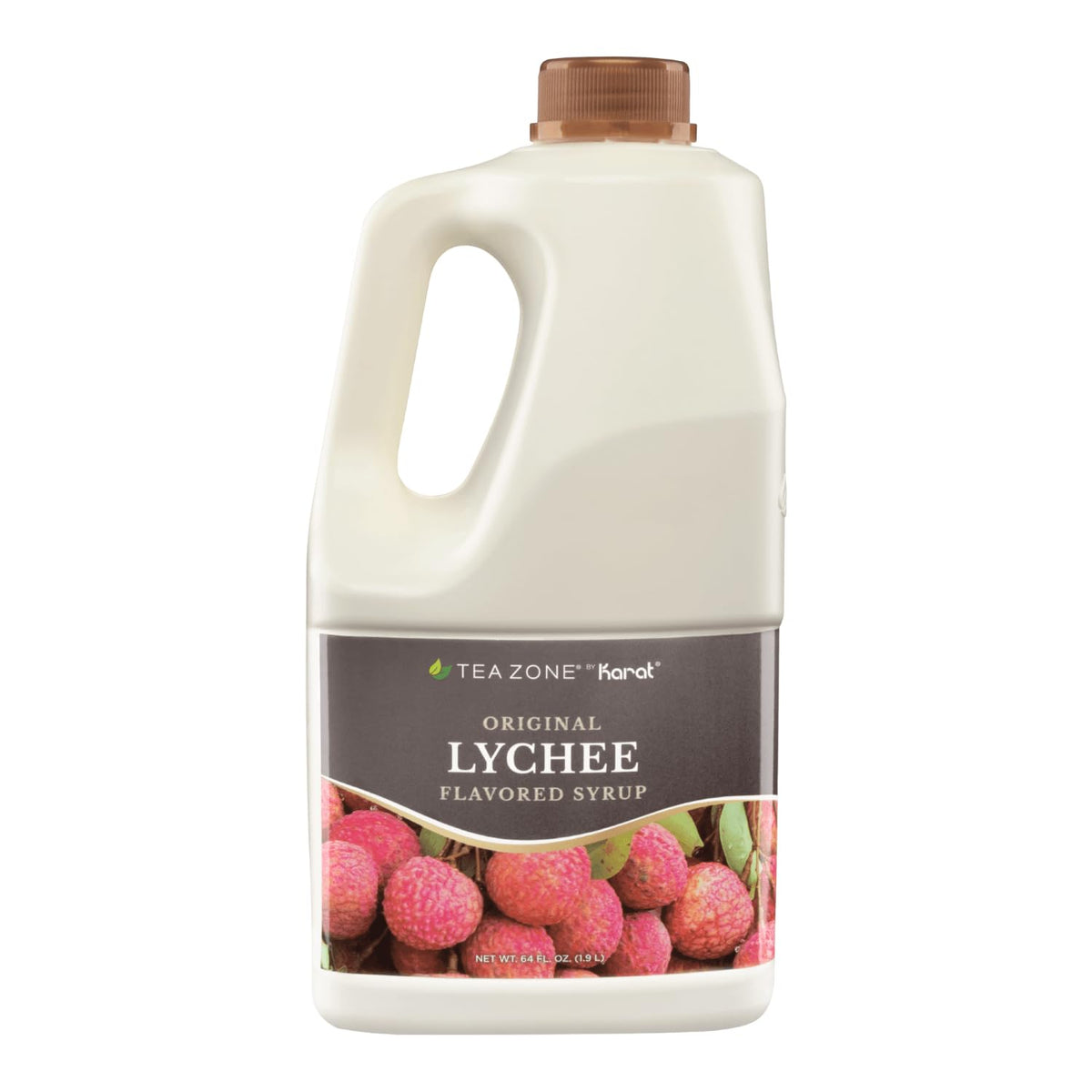 Tea Zone Lychee Syrup 64oz bottle pour for precise dispensing in beverages.