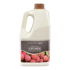 Tea Zone Lychee Syrup 64oz bottle pour for precise dispensing in beverages.