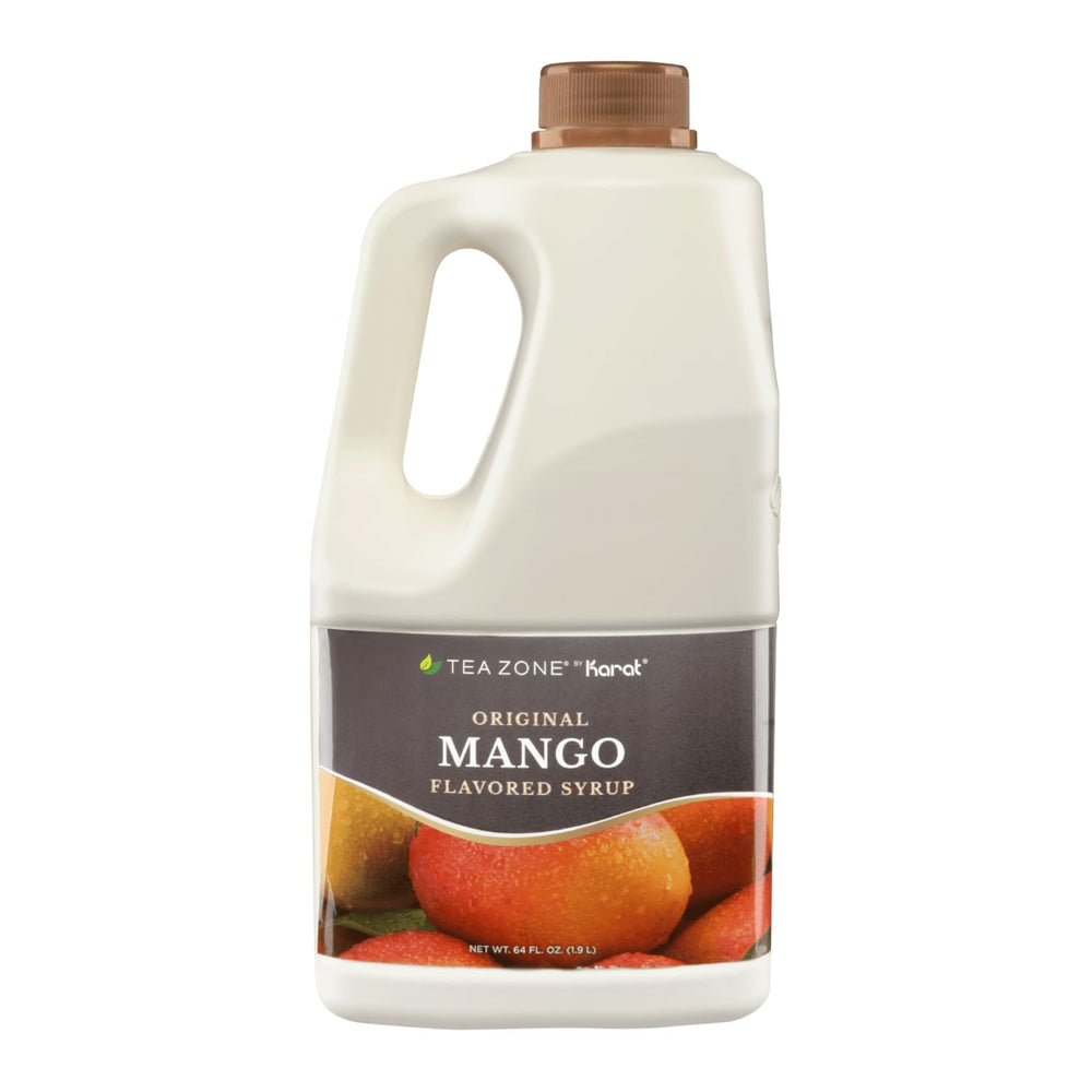 Tea Zone Mango Syrup 64oz bottle showcasing real fruit flavor for drinks.