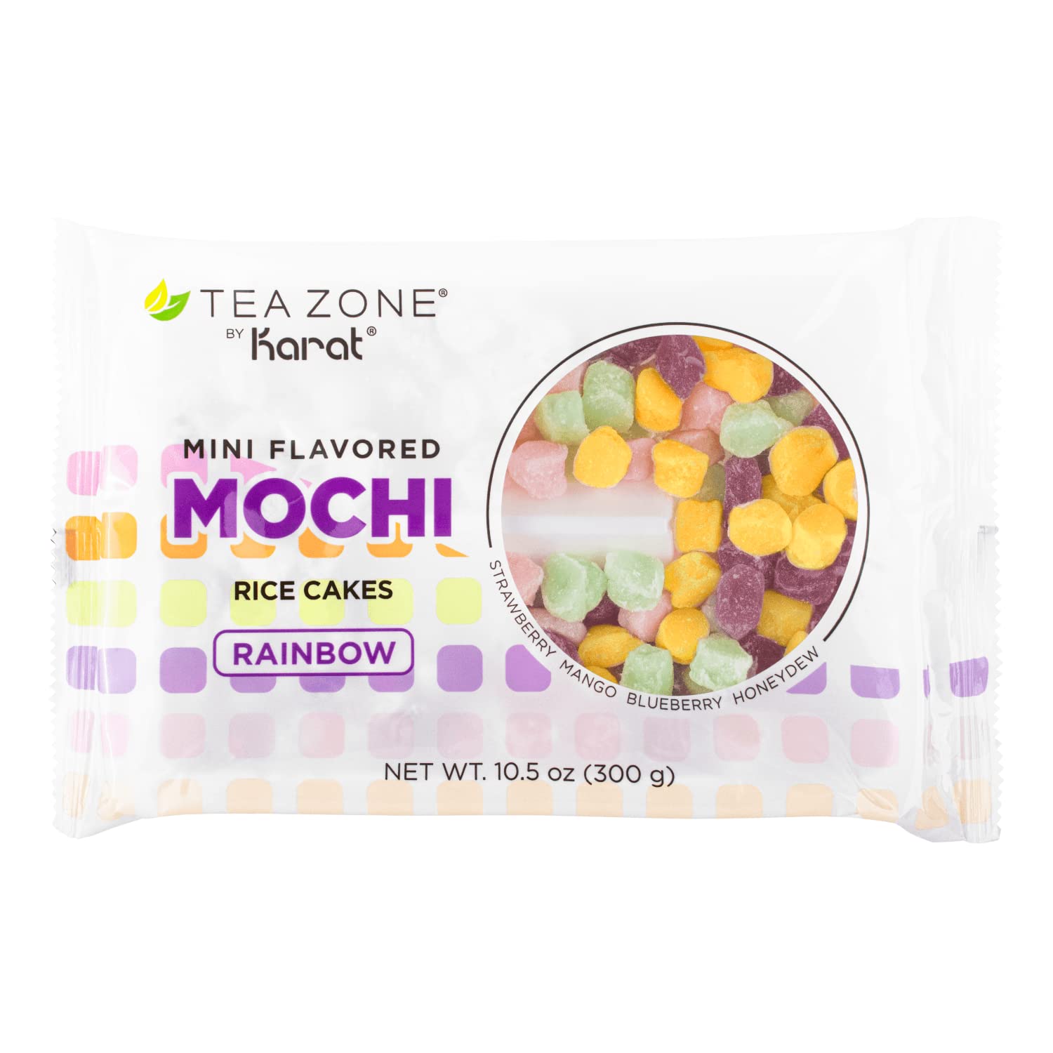 TEA ZONE Rainbow Mini Mochi Bag front view reveals colorful bite-sized pieces for snacking.