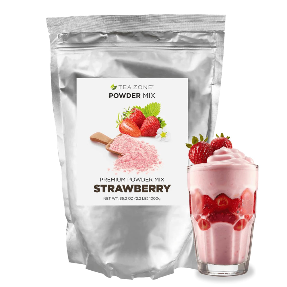 Tea Zone Strawberry Powder front bag with resealable design for freshness.