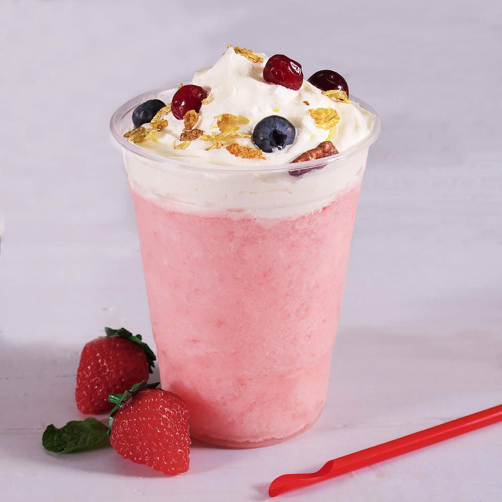 Tea Zone Strawberry Powder with scoop shown for mess-free measuring.
