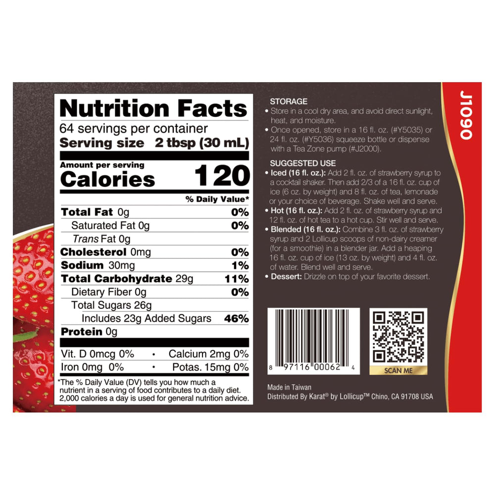 Tea Zone strawberry syrup with pump dispenser reduces waste and spills.