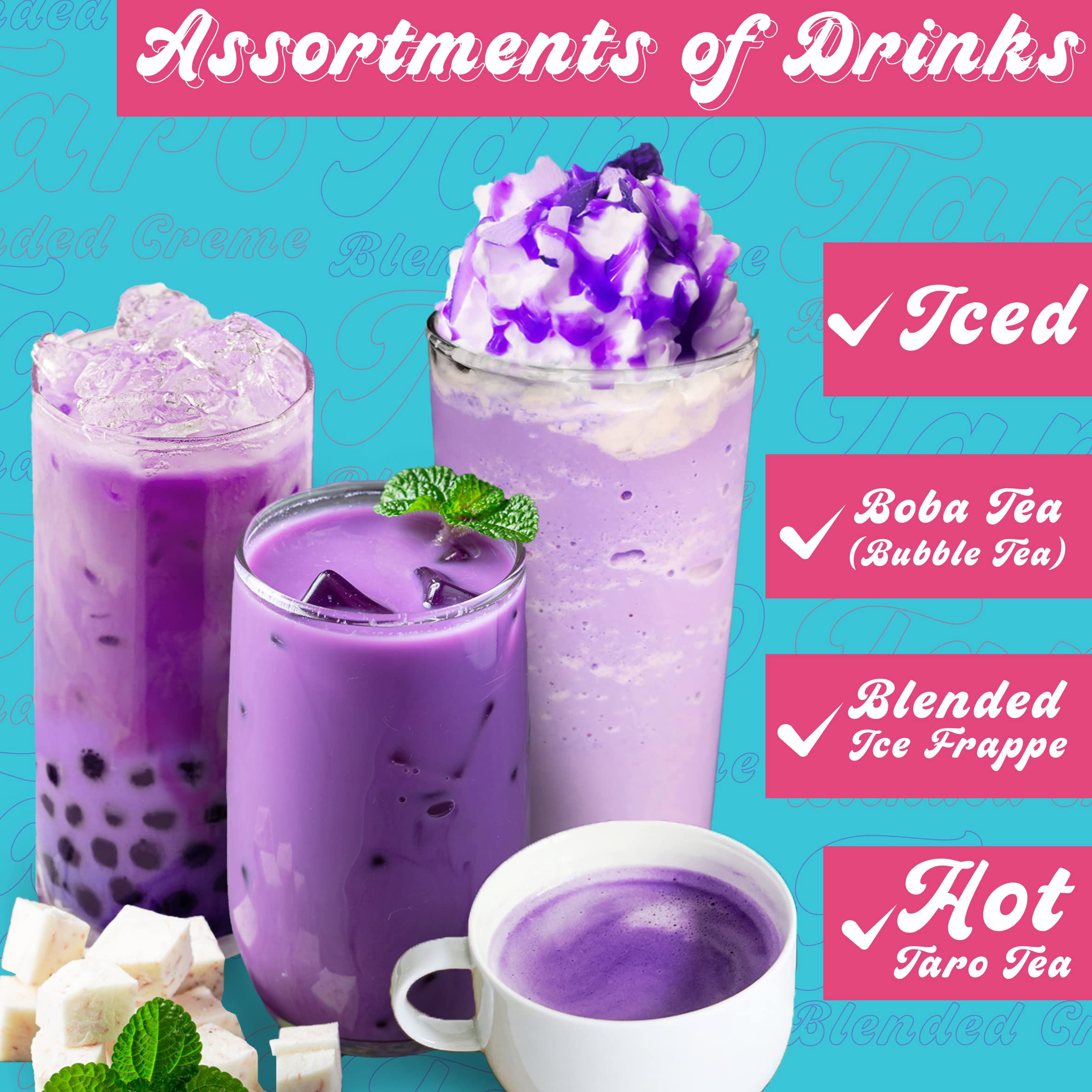 Tea-zy taro frappé mixer: quick frappe base for refreshing taro beverages.