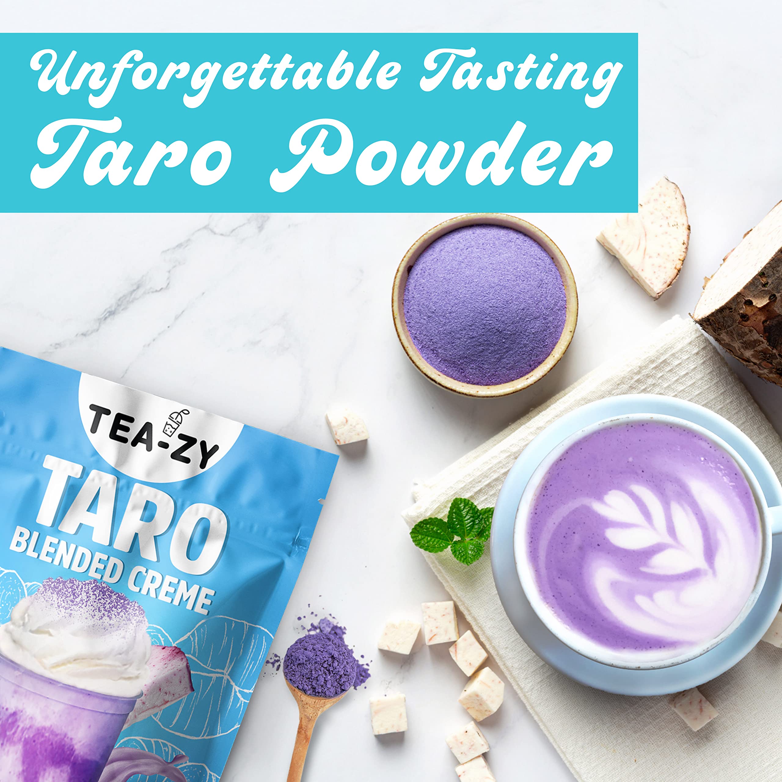 Tea-zy taro milk tea glass: creamy taro flavor ready in minutes.