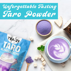 Tea-zy taro milk tea glass: creamy taro flavor ready in minutes.
