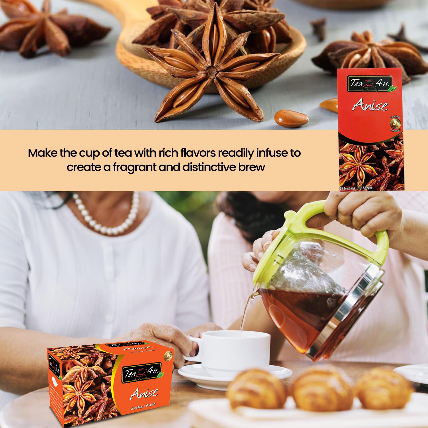 Tea4U Anise tea bags ready for quick steep and soothing aroma.