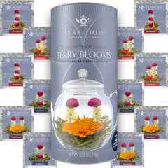 Teabloom holiday flowering tea cup bloom with edible flowers and berry notes.