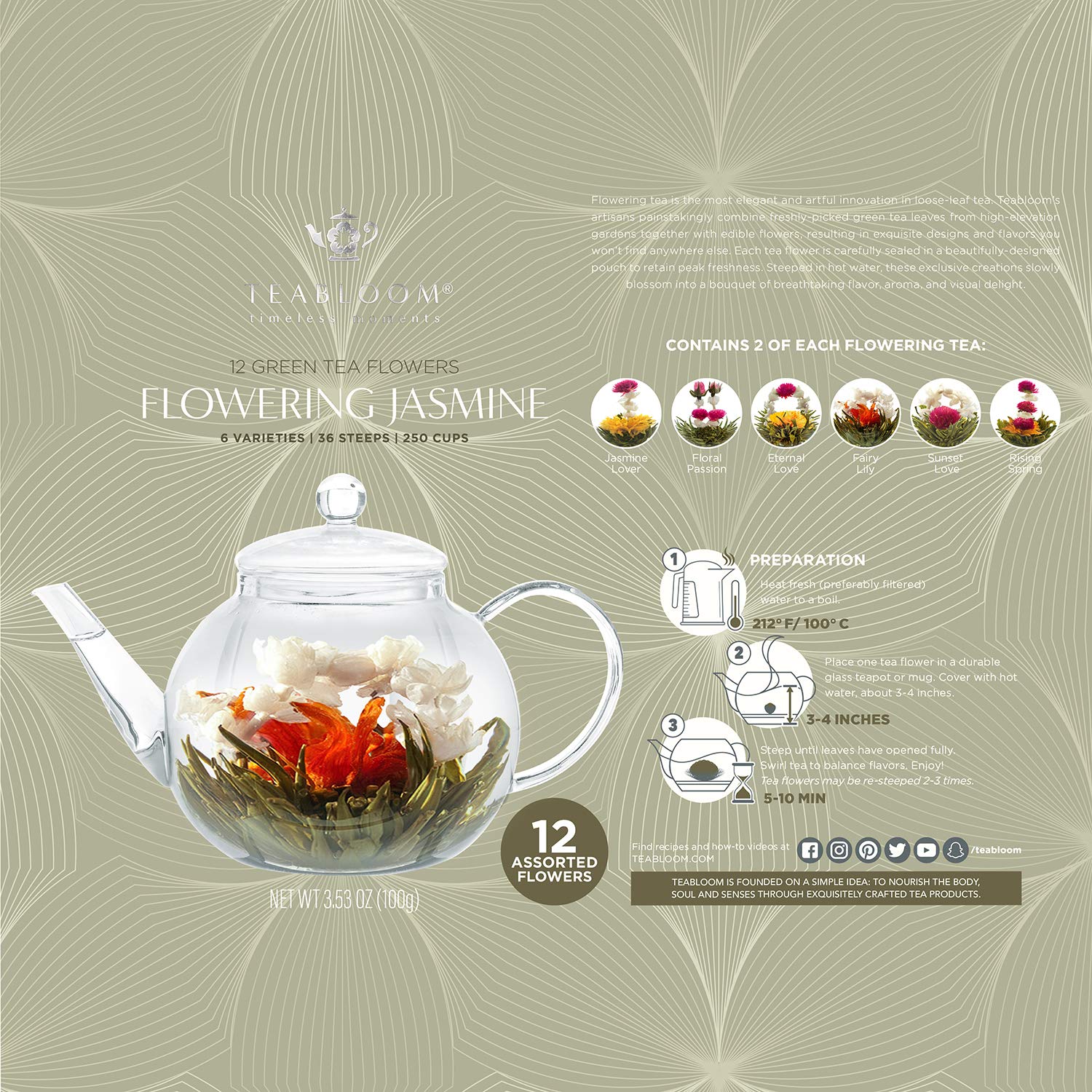Teabloom Jasmine Flowering Tea gift-set packaging ready for gifting celebration.