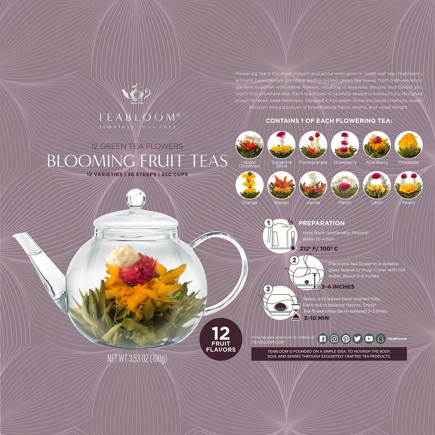 Teabloom strawberry blooming tea closeup captures sweet floral flavors.