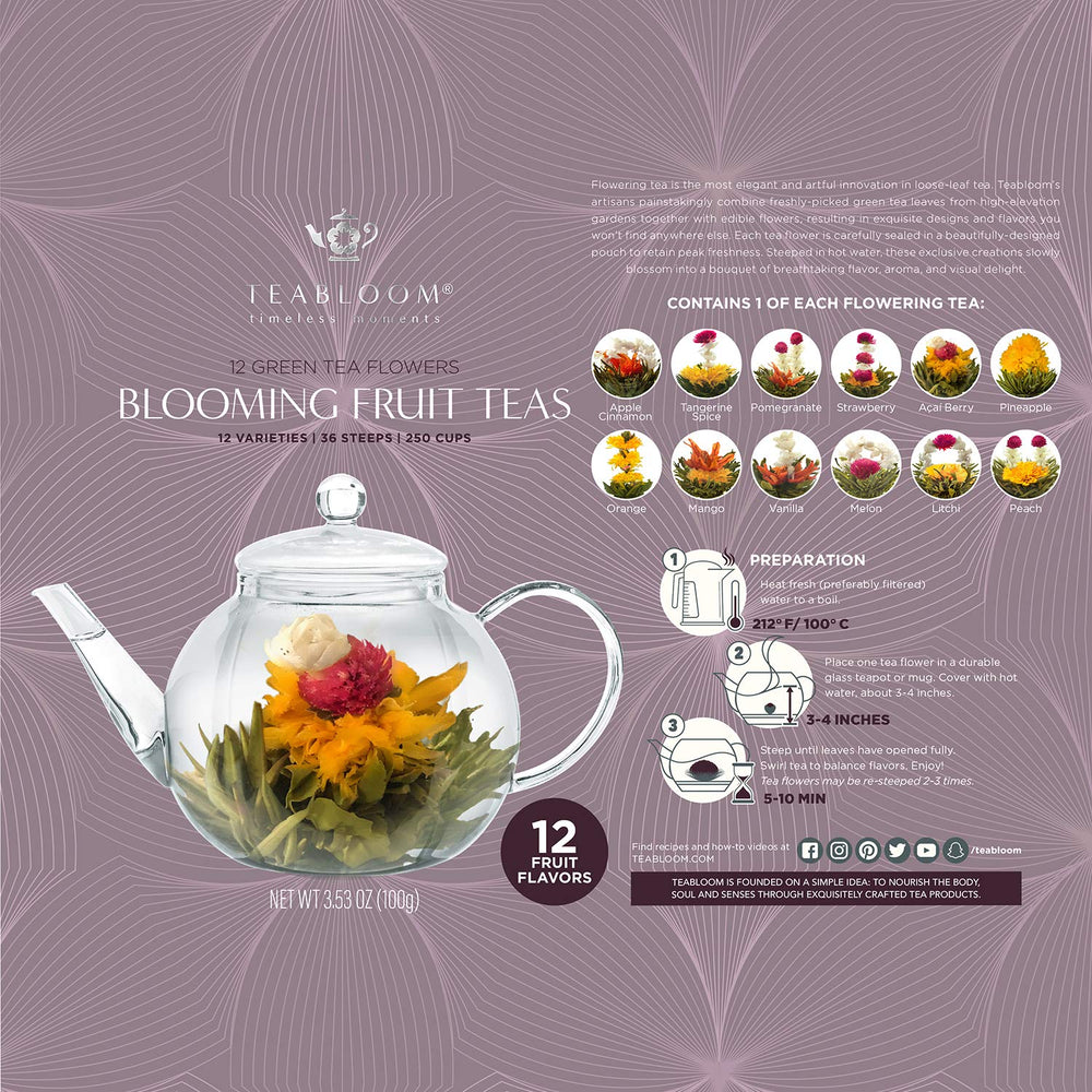 Teabloom strawberry blooming tea closeup captures sweet floral flavors.