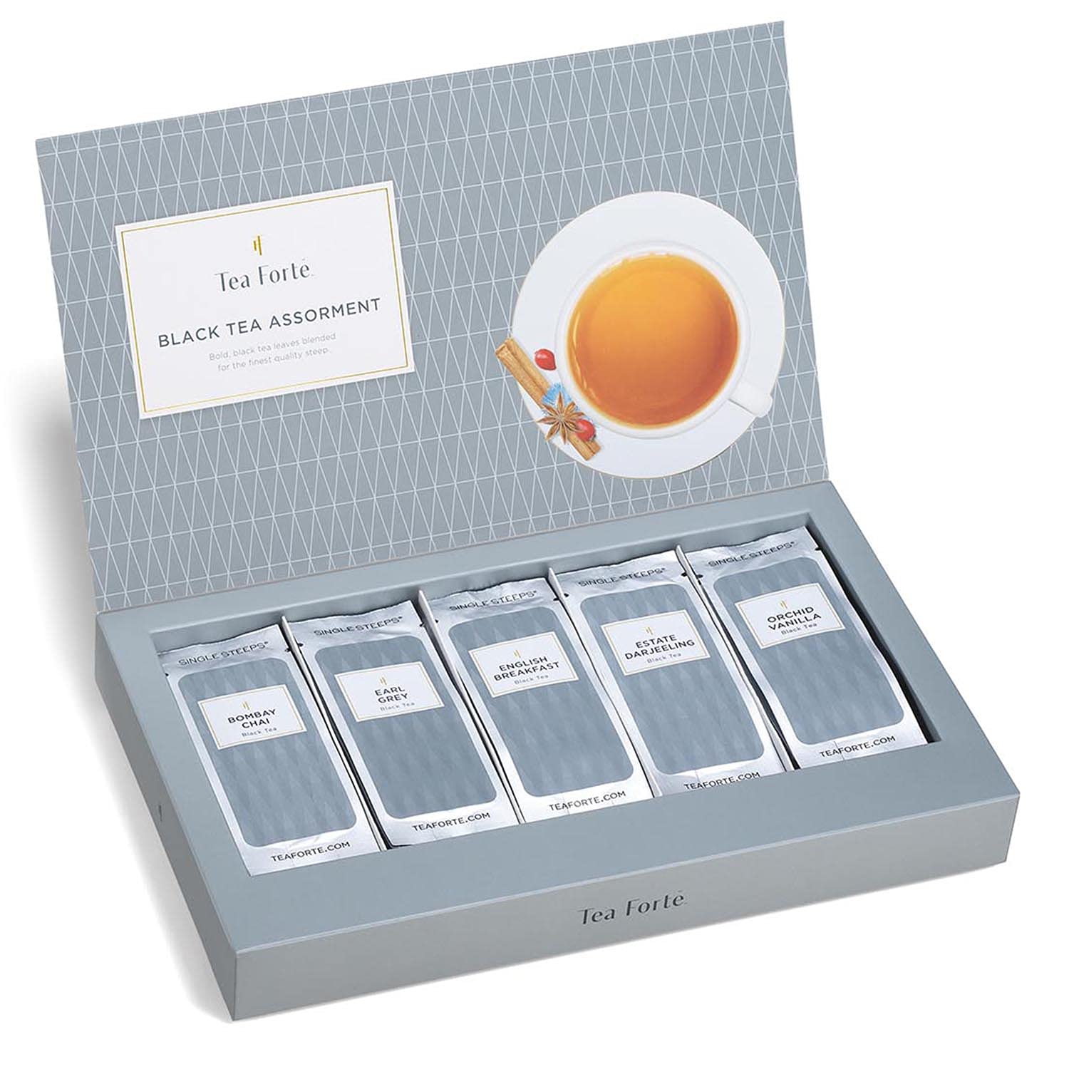 Tea Forte Earl Grey tea pouch with bright bergamot aroma