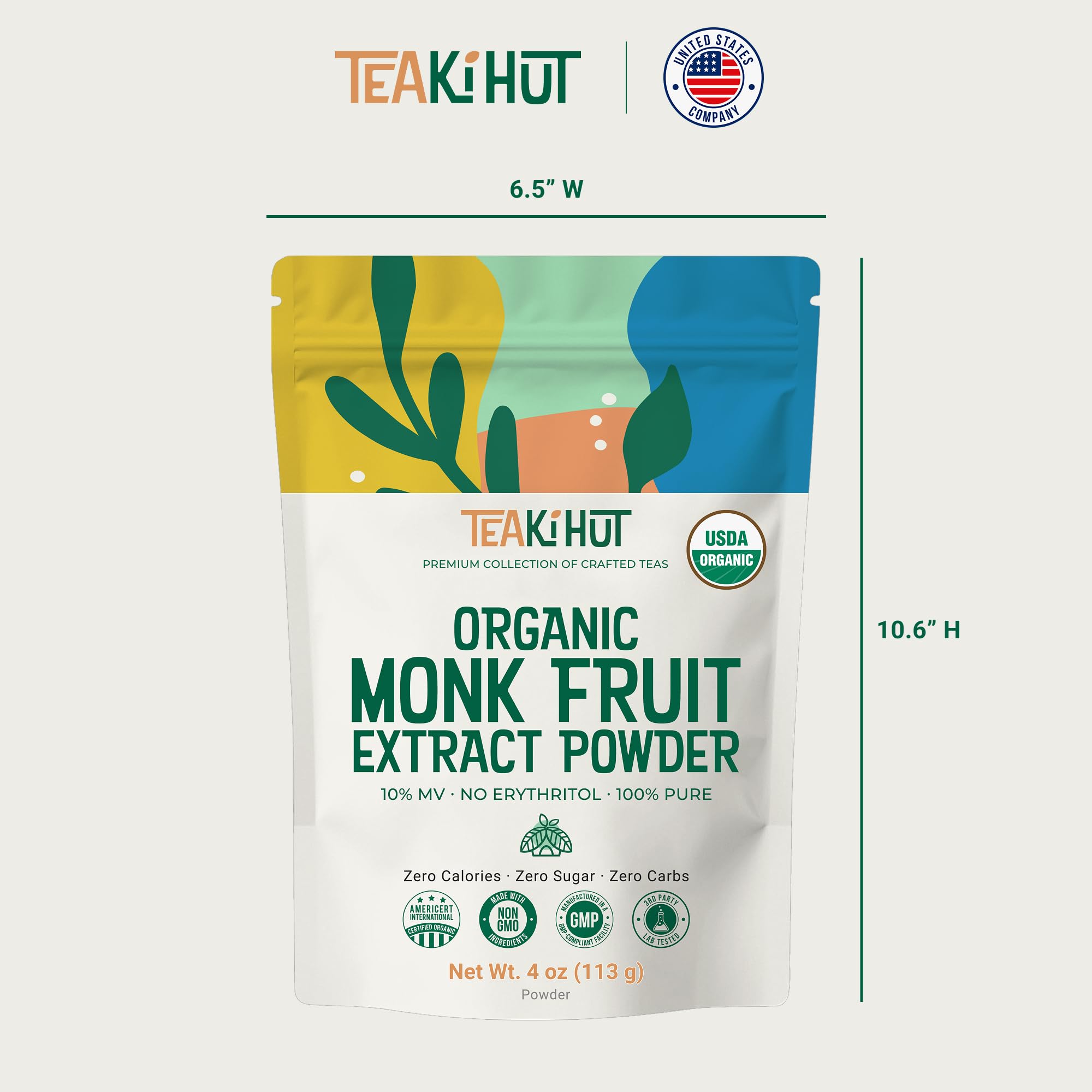 TEAki Hut Nutrition panel shows gluten-free and non-GMO traits